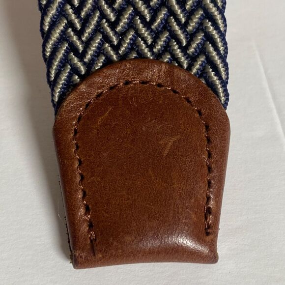 Tommy Bahama Leather Trim Woven Stretch Belt Blue Tan Braided Elastic Size S/M - Picture 7 of 9